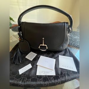 Gucci Techno Horsebit Flap Leather Hobo Medium